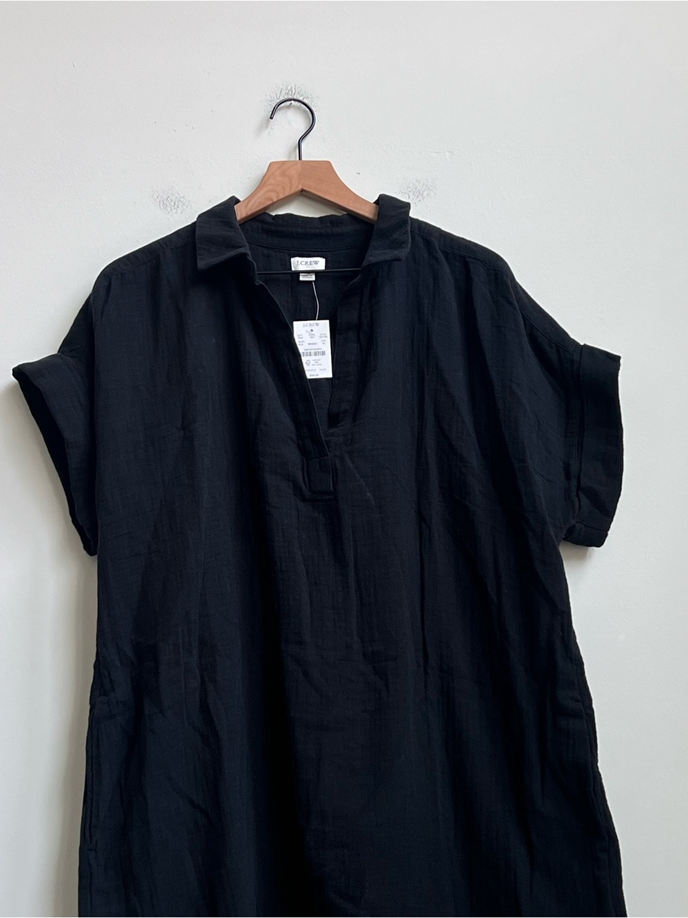 New J. Crew Factory Short-Sleeve Gauze Popover Dress Black Vacation Beach XL - Picture 7 of 16